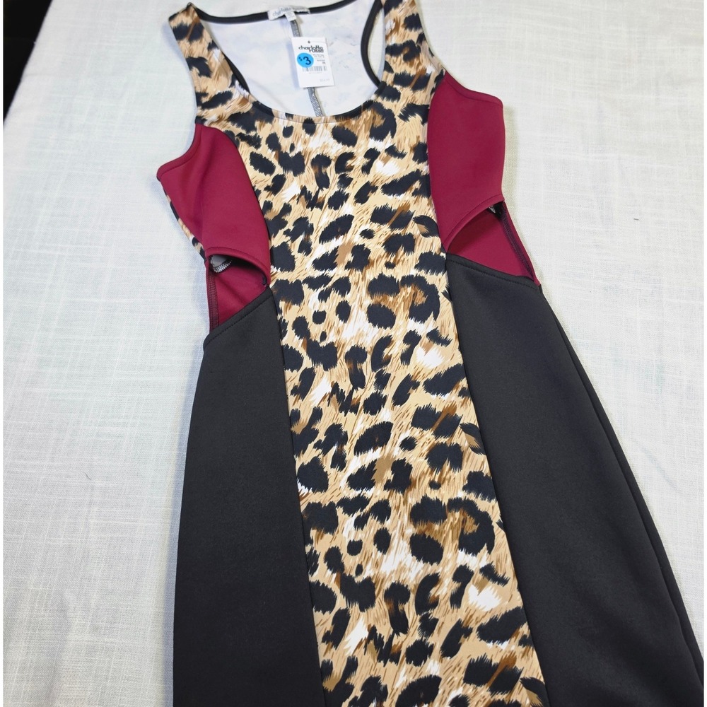 Charlotte Russe Leopard Print Colorblock Bodycon Mini Dress Burgundy Black M